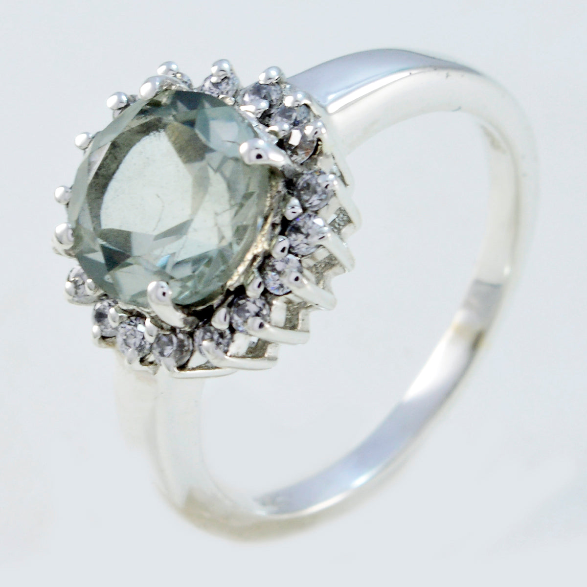 Green Amethyst Halo African 925 Sterling Silver Green Gemstone Slim Graceful Ring Jewellery