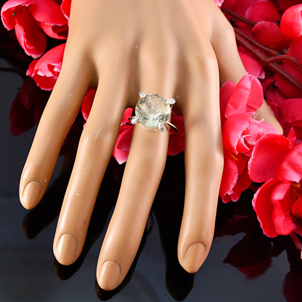 Grüner Amethyst Halo, deutsches Silber, grüne Edelsteine, schmaler Kunsthandwerker-Ring, Schmuck