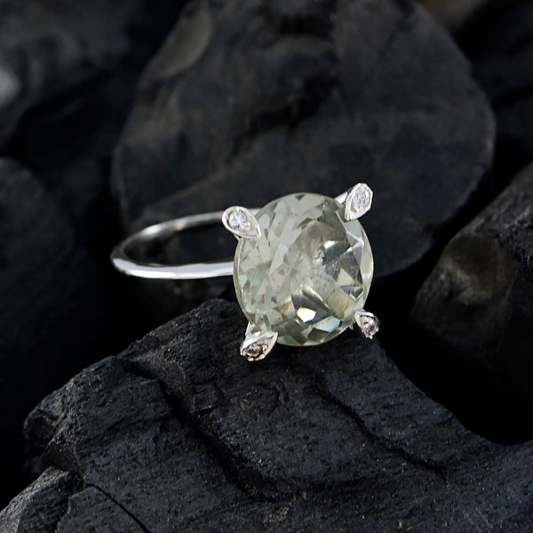 Grüner Amethyst Halo, deutsches Silber, grüne Edelsteine, schmaler Kunsthandwerker-Ring, Schmuck