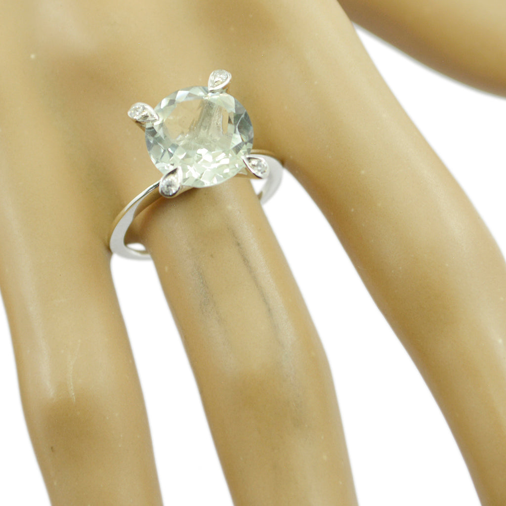 Grüner Amethyst Halo, deutsches Silber, grüne Edelsteine, schmaler Kunsthandwerker-Ring, Schmuck