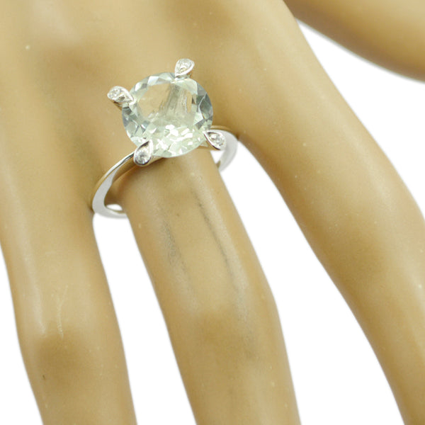 Grüner Amethyst Halo, deutsches Silber, grüne Edelsteine, schmaler Kunsthandwerker-Ring, Schmuck
