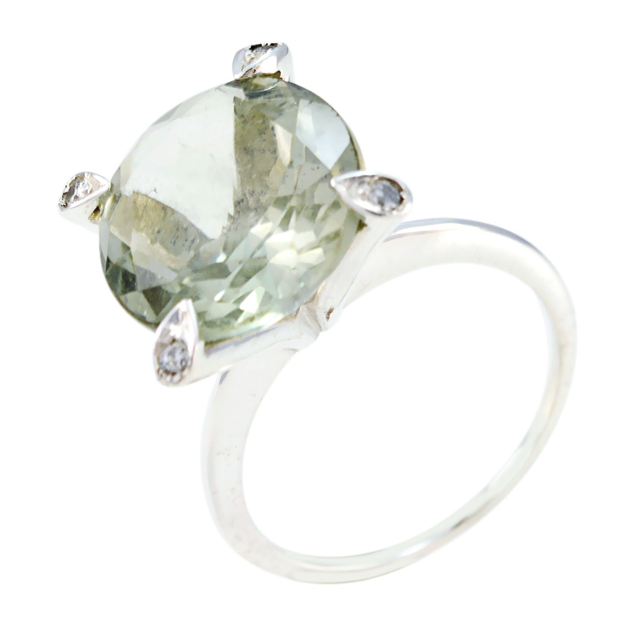 Green Amethyst Halo German Silver Green Gems Slim Artisan Ring Jewellery