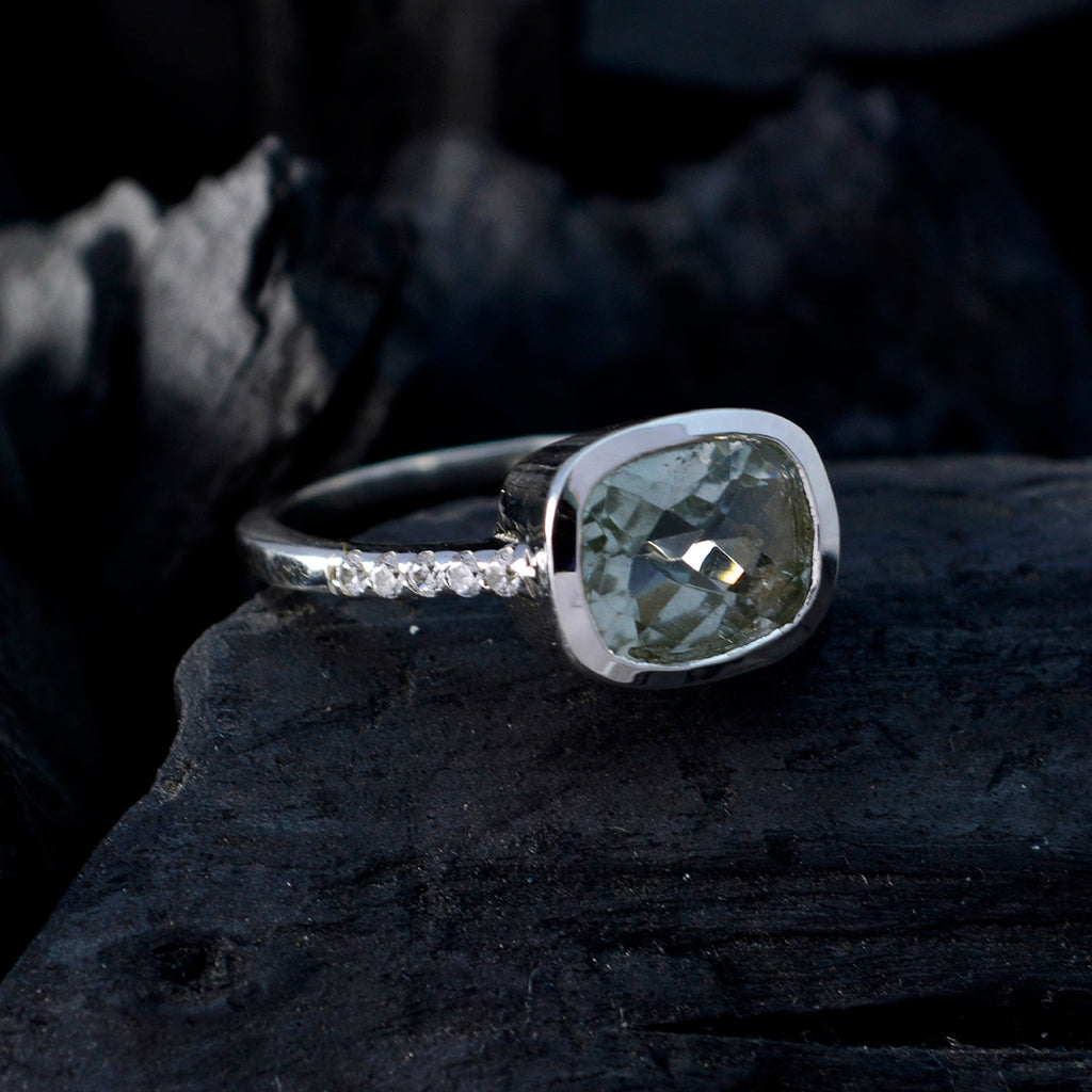 Green Amethyst Halo Egyptian Sterling Silver Green Gemstones Featherlight Graceful Ring Jewellery