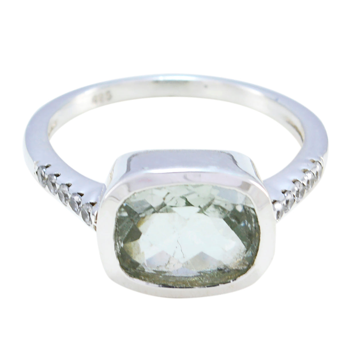 Green Amethyst Halo Egyptian Sterling Silver Green Gemstones Featherlight Graceful Ring Jewellery