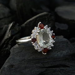 Green Amethyst Halo Egyptian 92.5 Silver Green Gems Eye catching Trendy Ring Jewelry