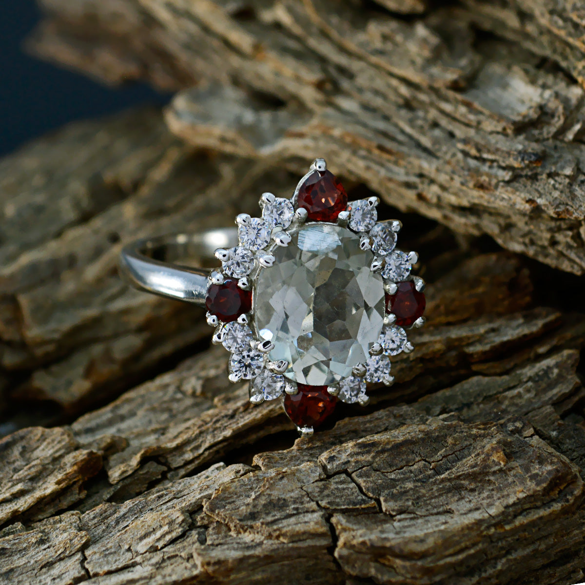 Green Amethyst Halo Egyptian 92.5 Silver Green Gems Eye catching Trendy Ring Jewelry