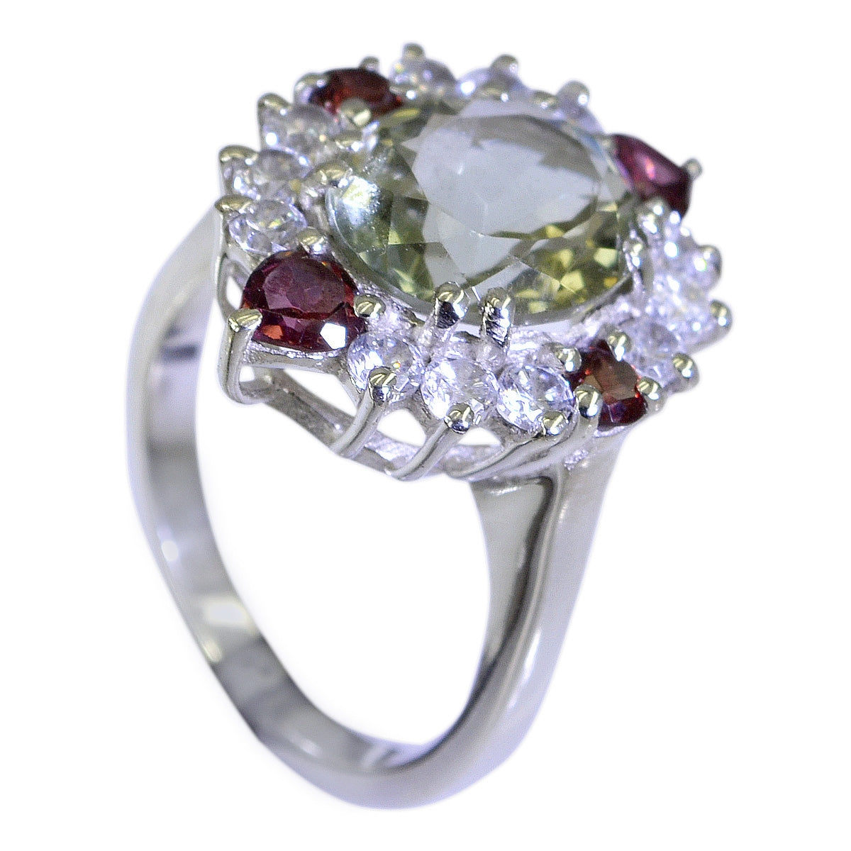 Green Amethyst Halo Egyptian 92.5 Silver Green Gems Eye catching Trendy Ring Jewelry Huvudsaklig produktbild