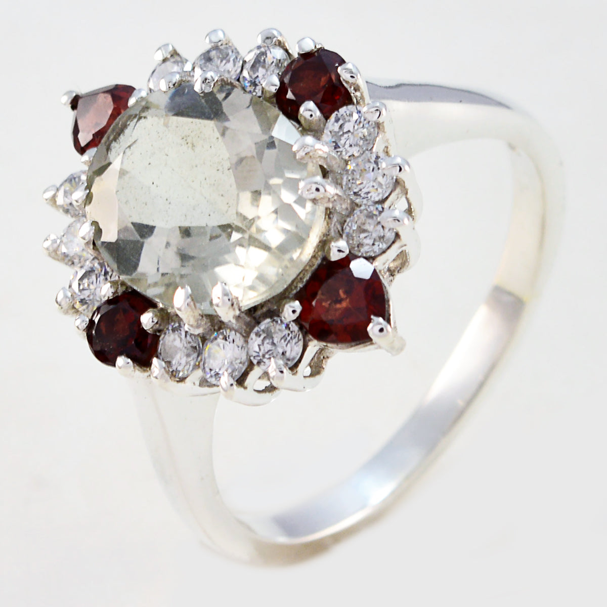 Bague en argent égyptien 92,5 avec halo d'améthyste verte et pierres précieuses vertes, bijou tendance et accrocheur Image secondaire du produit