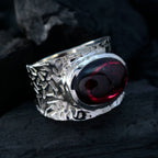 Garnet Solitaire Russian Silver Red Gemstone Essential  engravings Ring Jewelry