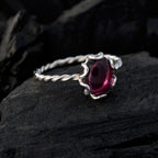 Garnet Solitaire American Silver Red Gems Elegant  Twist Ring Jewelry