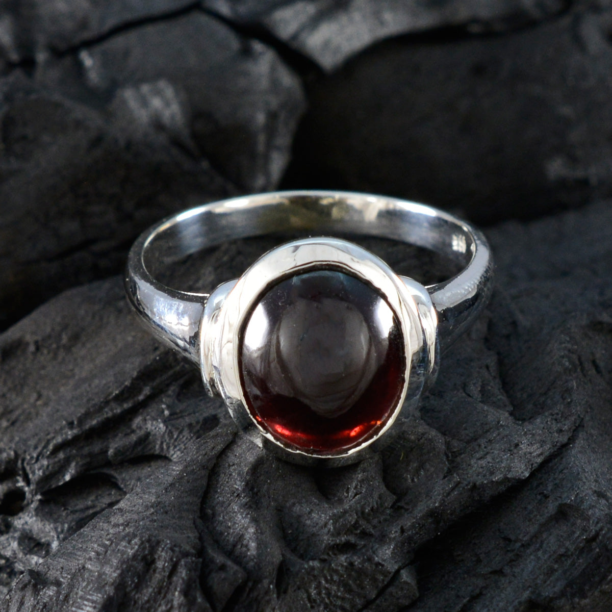 Garnet Solitaire French Silver Red Gemstones Minimal Boho Ring Jewellery