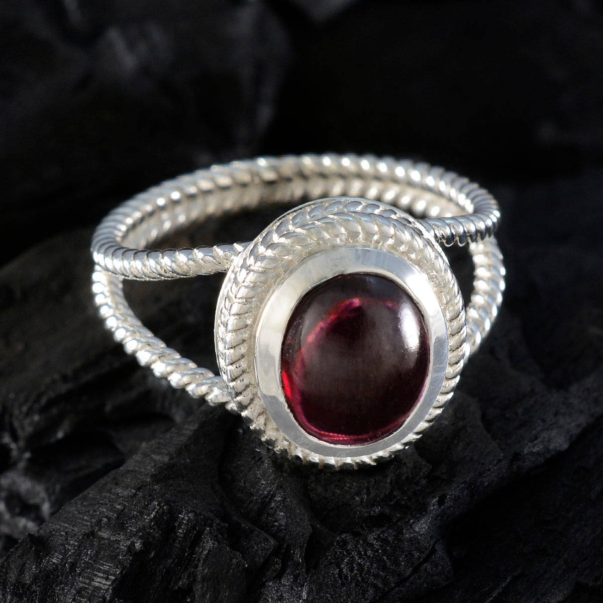 Garnet Solitaire Mexican Sterling Silver Red Gemstone Classic Rope Wire Ring Jewellery