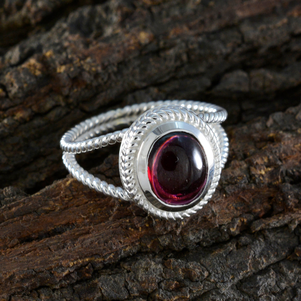 Garnet Solitaire Mexican Sterling Silver Red Gemstone Classic Rope Wire Ring Jewellery