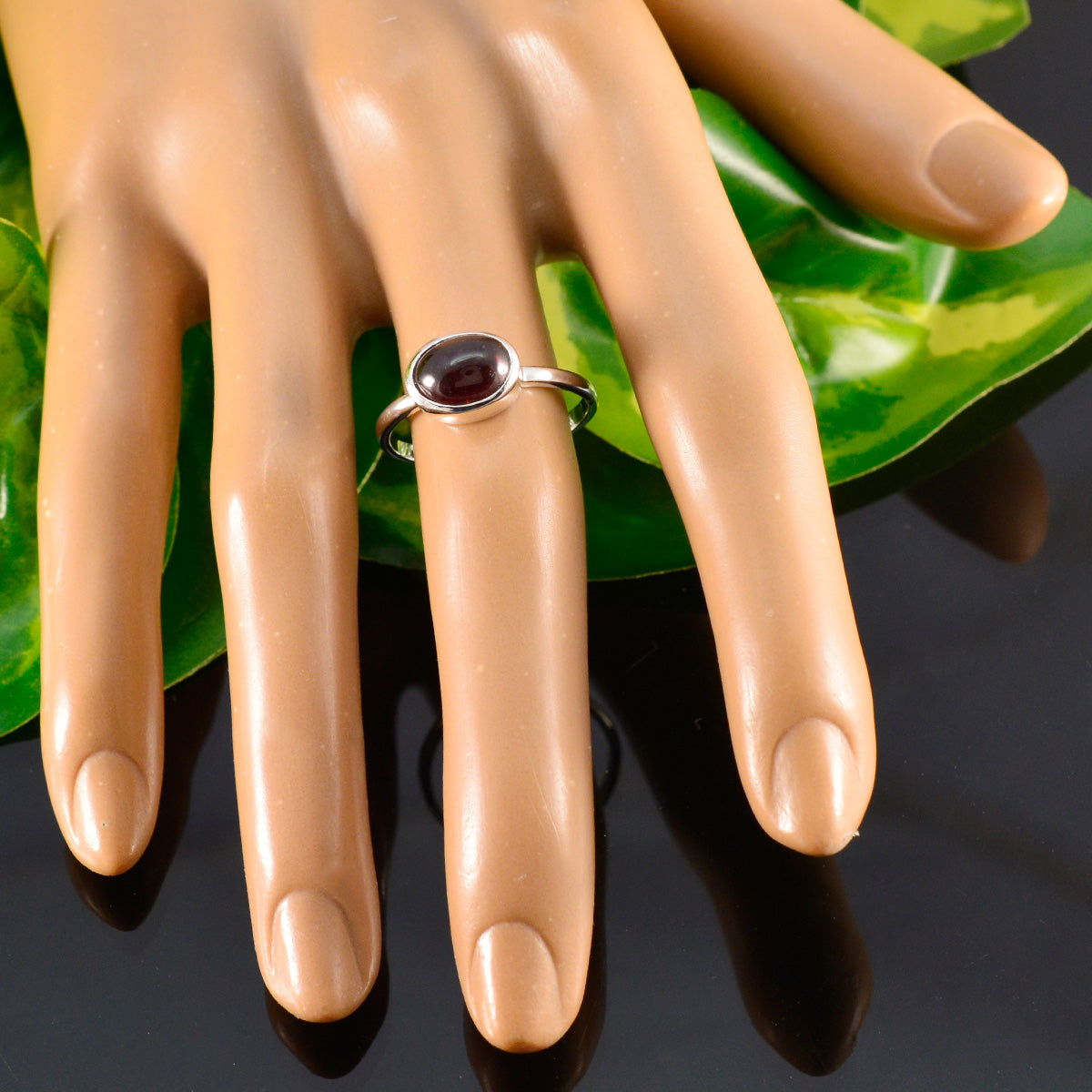 Garnet Solitaire Turkish Silver Red Gemstones Dainty Abstract Ring Jewellery