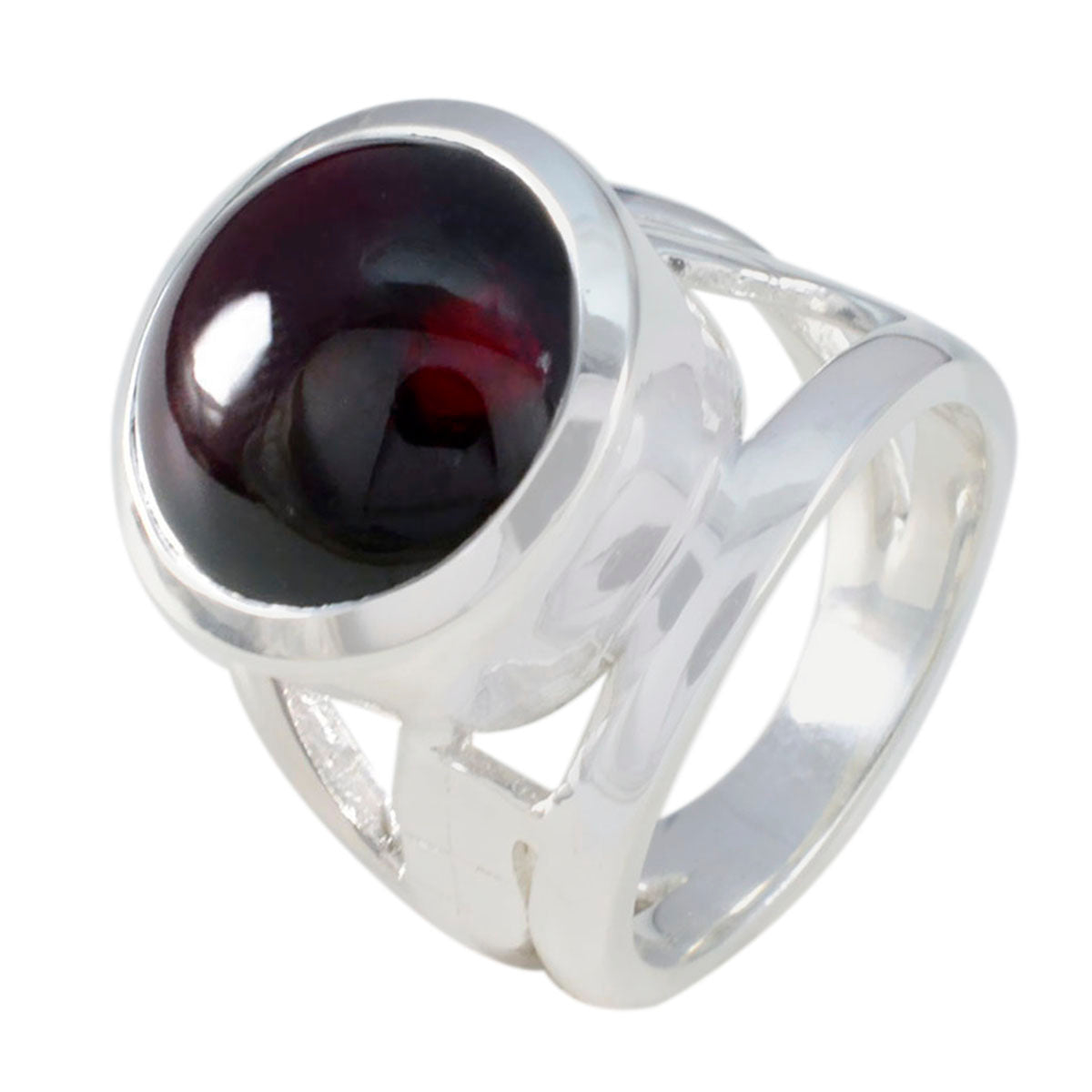 Garnet Solitaire French 925 Sterling Silver Red Gems Chunky Sophisticated Ring Jewellery