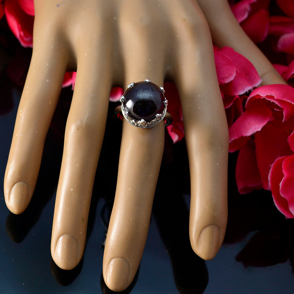 Garnet Solitaire French Sterling Silver Red Gemstone Minimal Art Deco Ring Jewelry