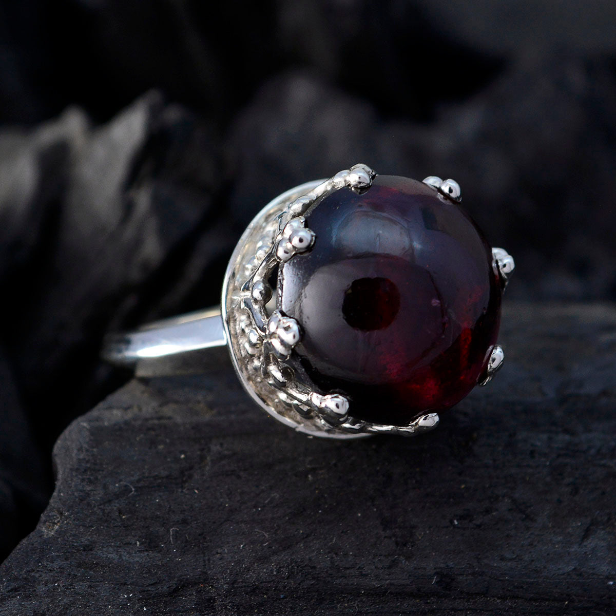 Garnet Solitaire French Sterling Silver Red Gemstone Minimal Art Deco Ring Jewelry