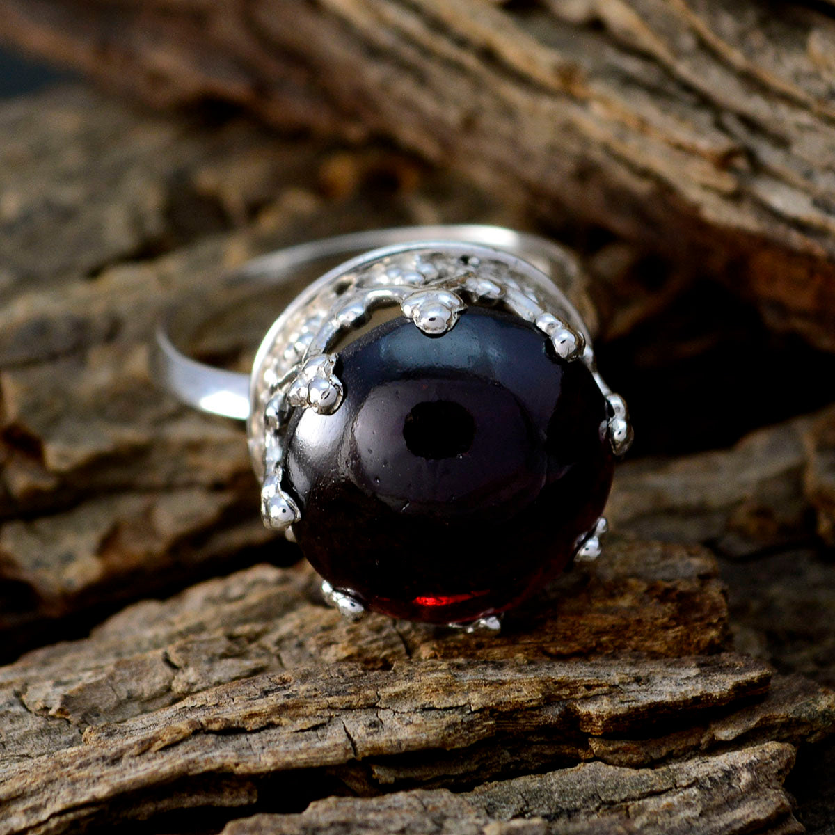 Garnet Solitaire French Sterling Silver Red Gemstone Minimal Art Deco Ring Jewelry