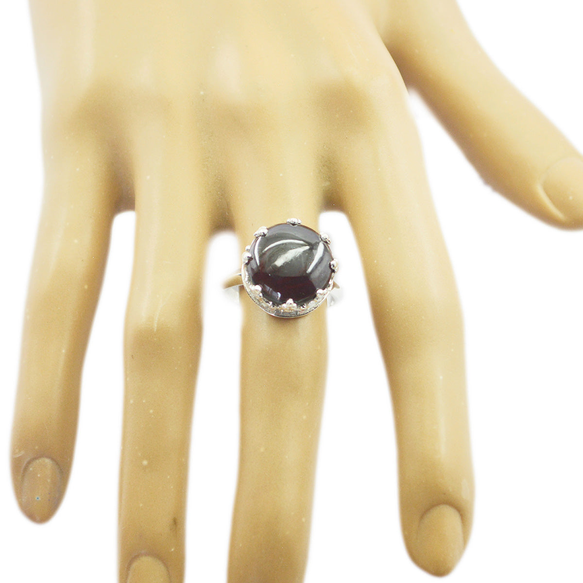 Garnet Solitaire French Sterling Silver Red Gemstone Minimal Art Deco Ring Jewelry