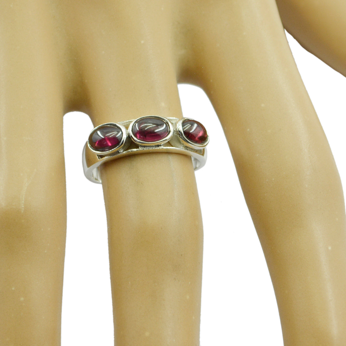 Garnet Trilogy Korean Silver Red Gems Dainty Romantic Ring Jewelry