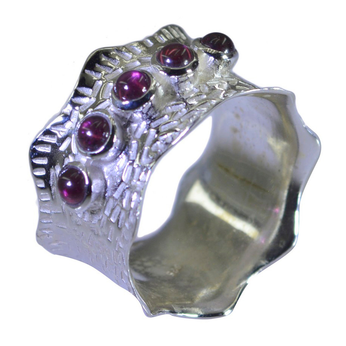 Garnet Penta Moroccan 925 Silver Red Gems Mid weight Vintage Band Jewelry メイン画像