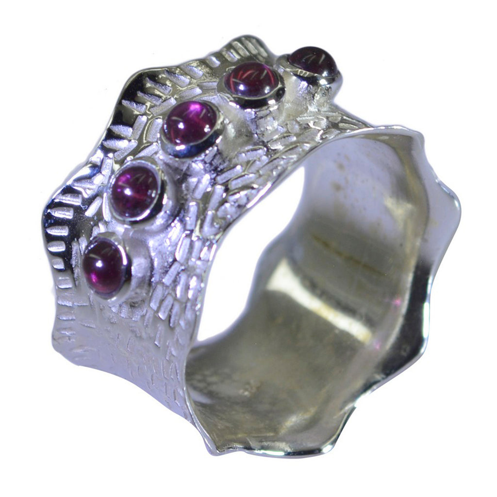 Garnet Penta Moroccan 925 Silver Red Gems Mid weight Vintage Band Jewelry