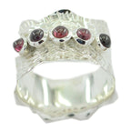 Garnet Penta Moroccan 925 Silver Red Gems Mid weight Vintage Band Jewelry