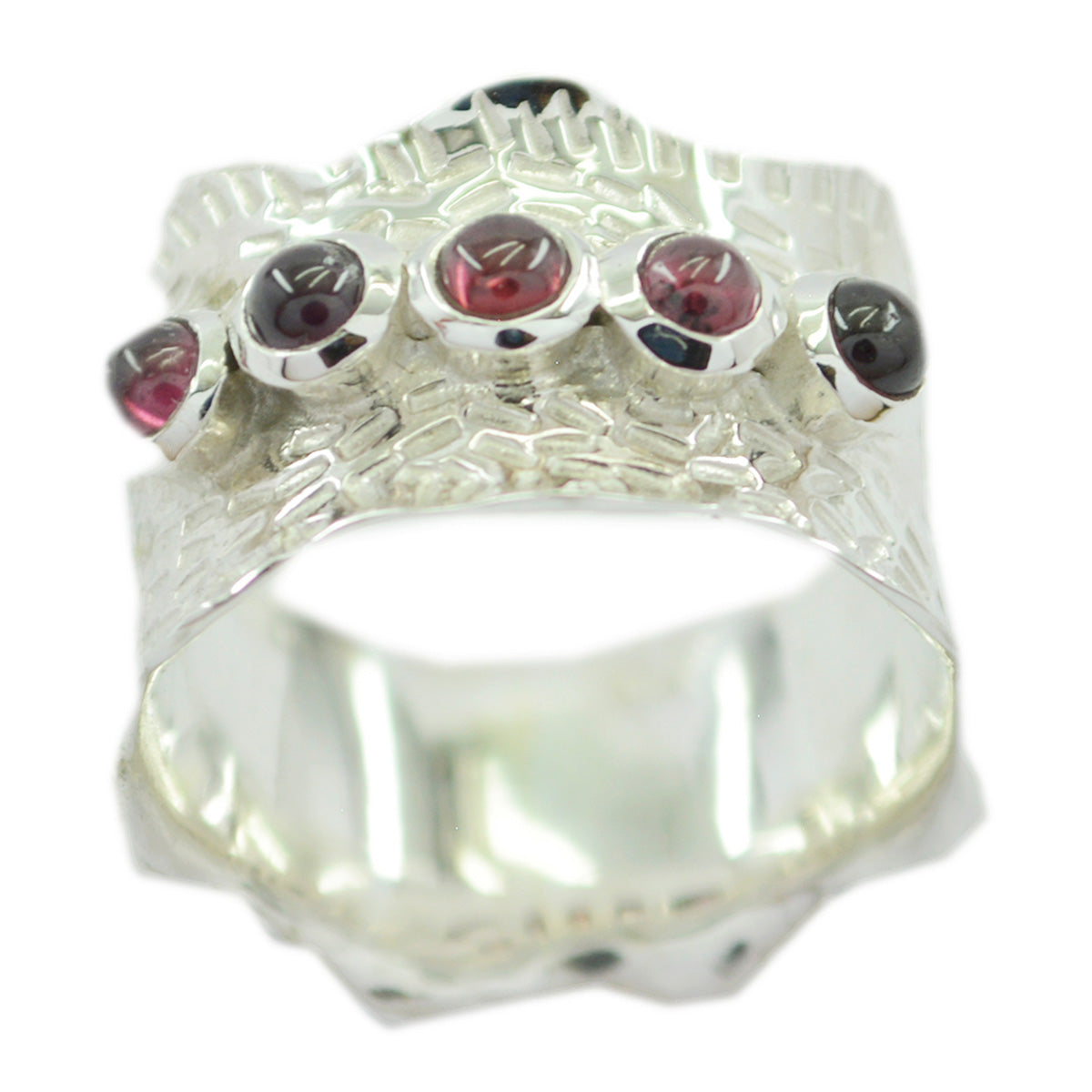 Garnet Penta Moroccan 925 Silver Red Gems Mid weight Vintage Band Jewelry