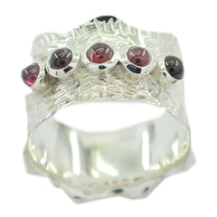 Garnet Penta Moroccan 925 Silver Red Gems Mid weight Vintage Band Jewelry