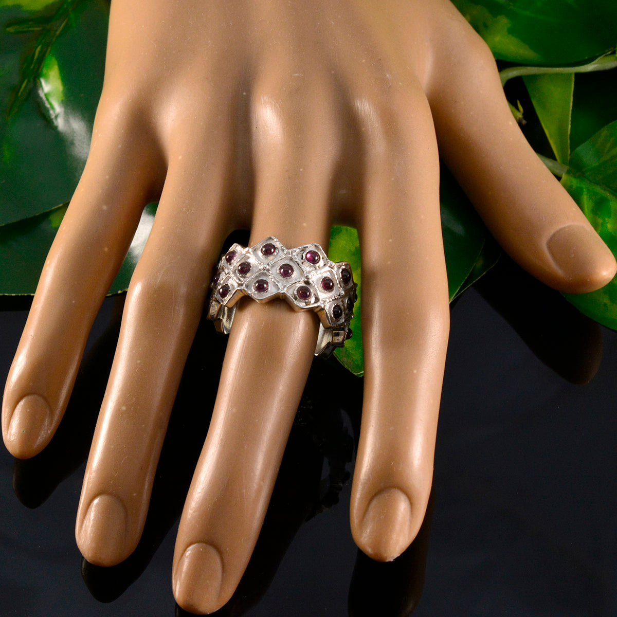 Garnet multiple French Silver Red Gemstone Chunky Eternity Band Jewellery