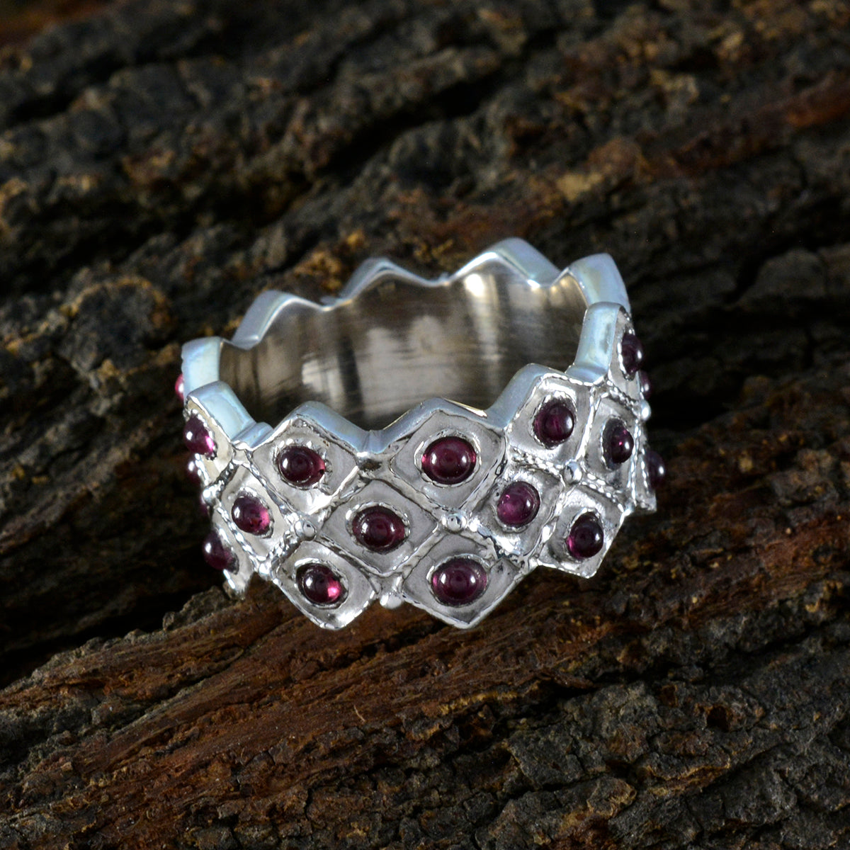 Garnet multiple French Silver Red Gemstone Chunky Eternity Band Jewellery