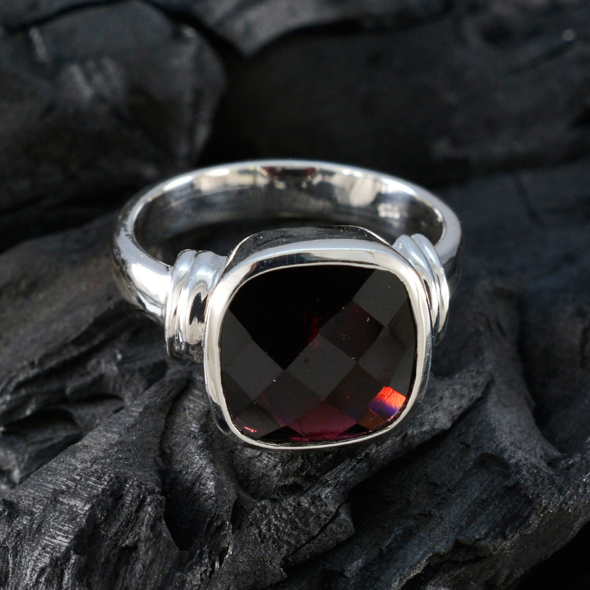 Garnet Solitaire Moroccan 925 Silver Red Gemstones Eye catching Abstract Ring Jewelry