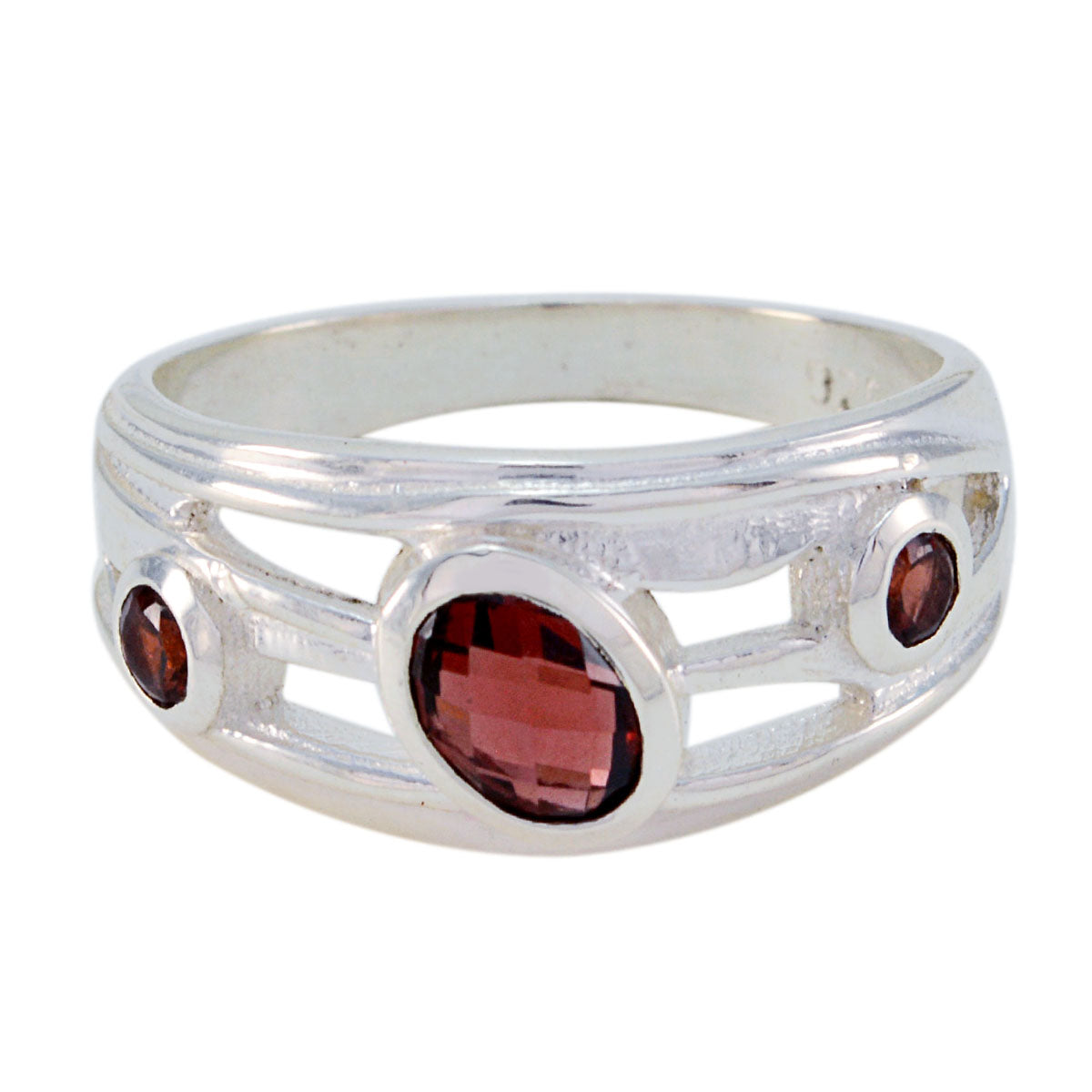Garnet Trilogy African 92.5 Silver Red Gems Classic Glamorous Ring Jewelry