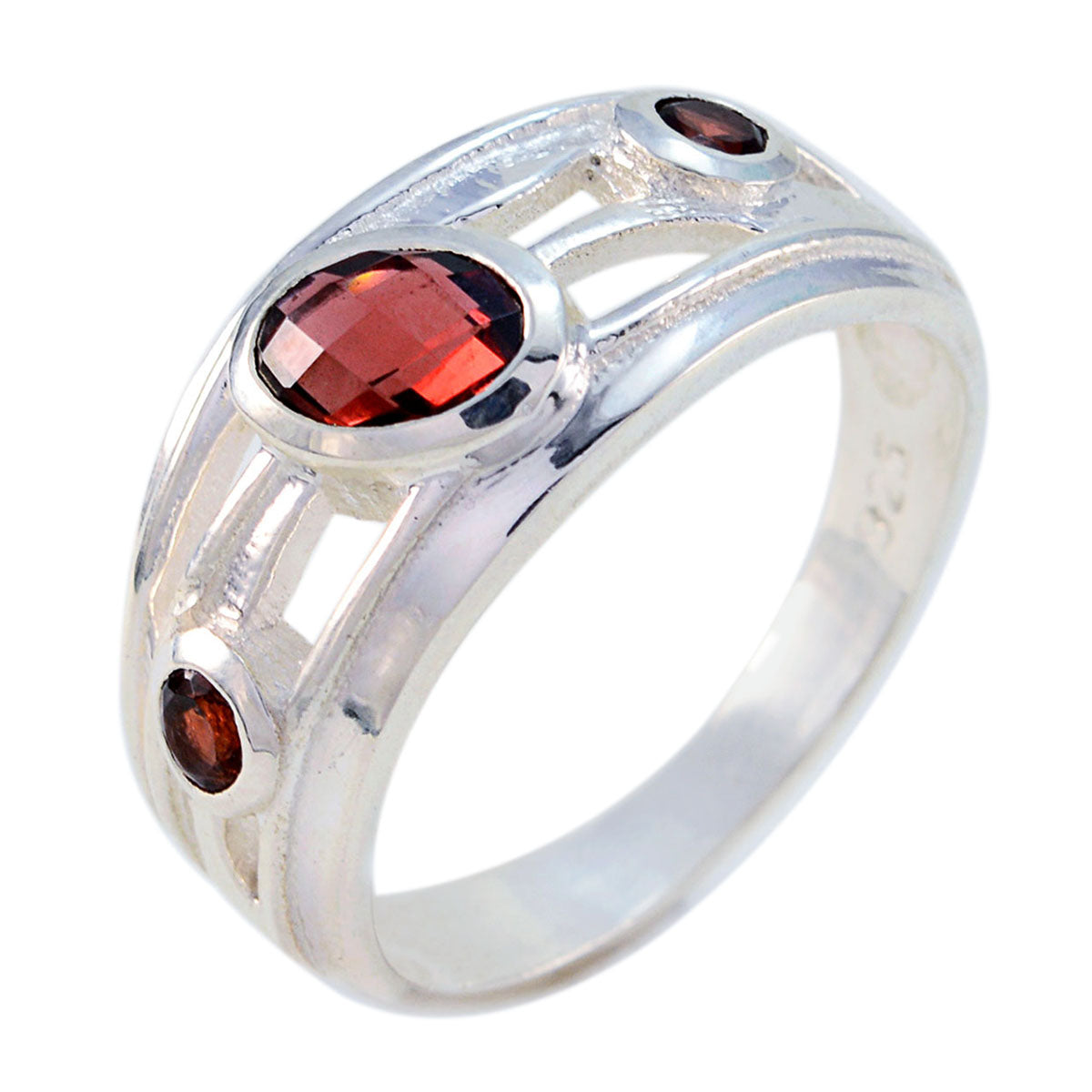 Garnet Trilogy African 92.5 Silver Red Gems Classic Glamorous Ring Jewelry