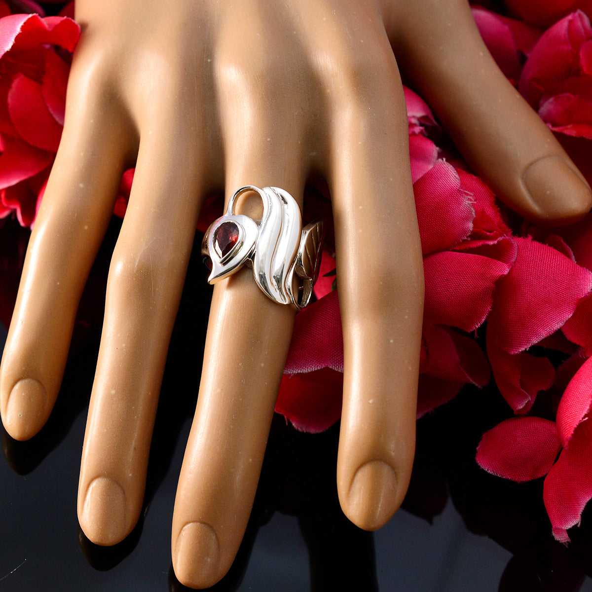 Garnet Solitaire Indian Silver Red Gems Minimal propsel Ring Jewelry