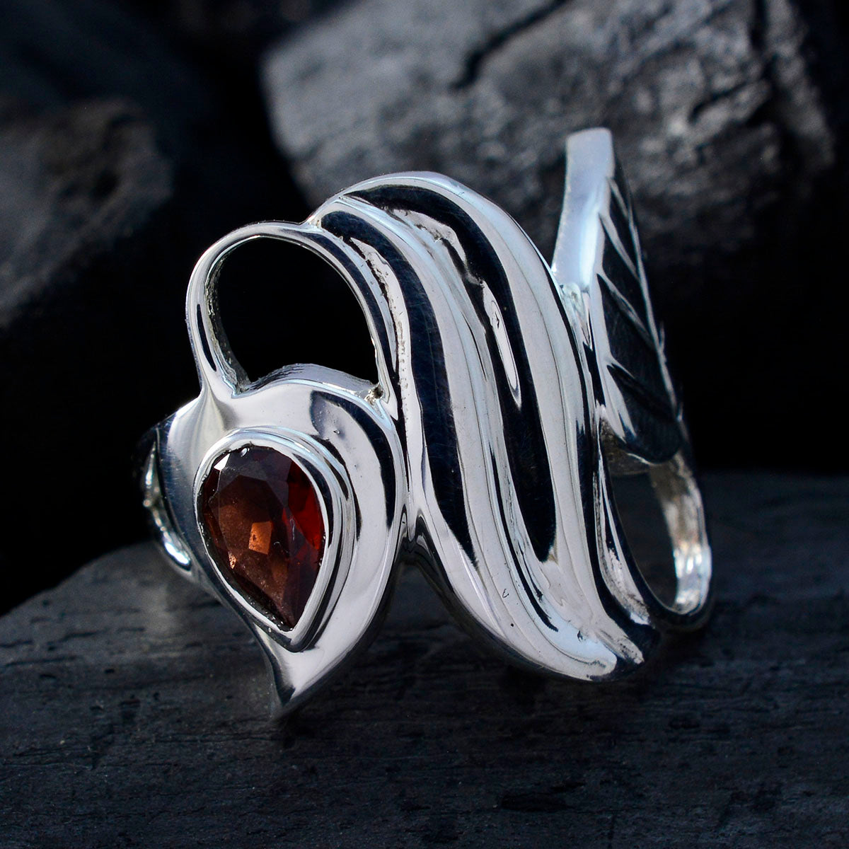 Garnet Solitaire Indian Silver Red Gems Minimal propsel Ring Jewelry