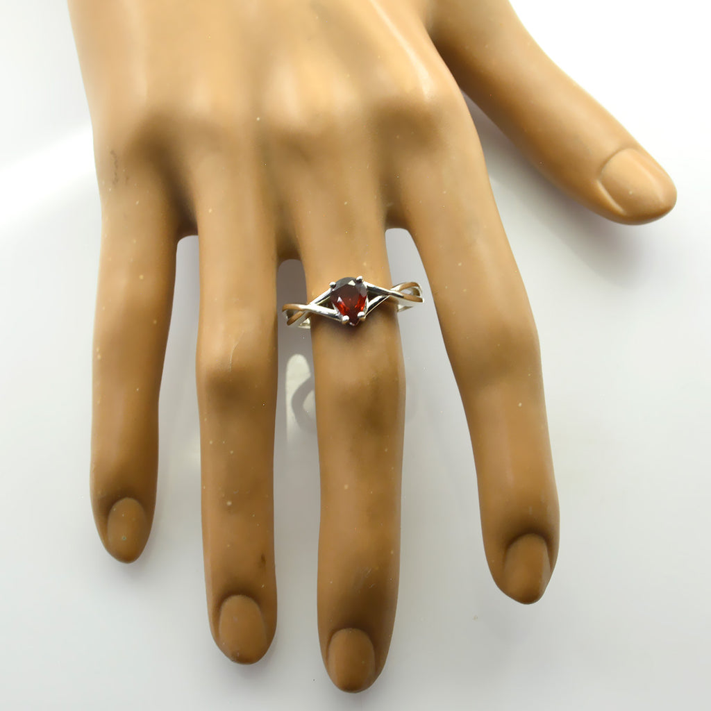 Garnet Solitaire Korean 92.5 Silver Red Gems Whisper thin Romantic Ring Jewellery