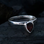 Garnet Solitaire Korean Silver Red Gemstone Delicate Romantic Ring Jewelry