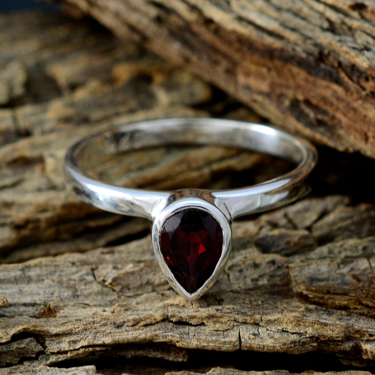 Garnet Solitaire Korean Silver Red Gemstone Delicate Romantic Ring Jewelry