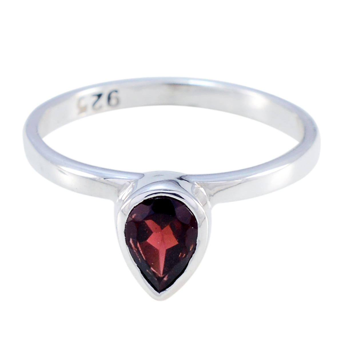 Garnet Solitaire Korean Silver Red Gemstone Delicate Romantic Ring Jewelry Huvudsaklig produktbild