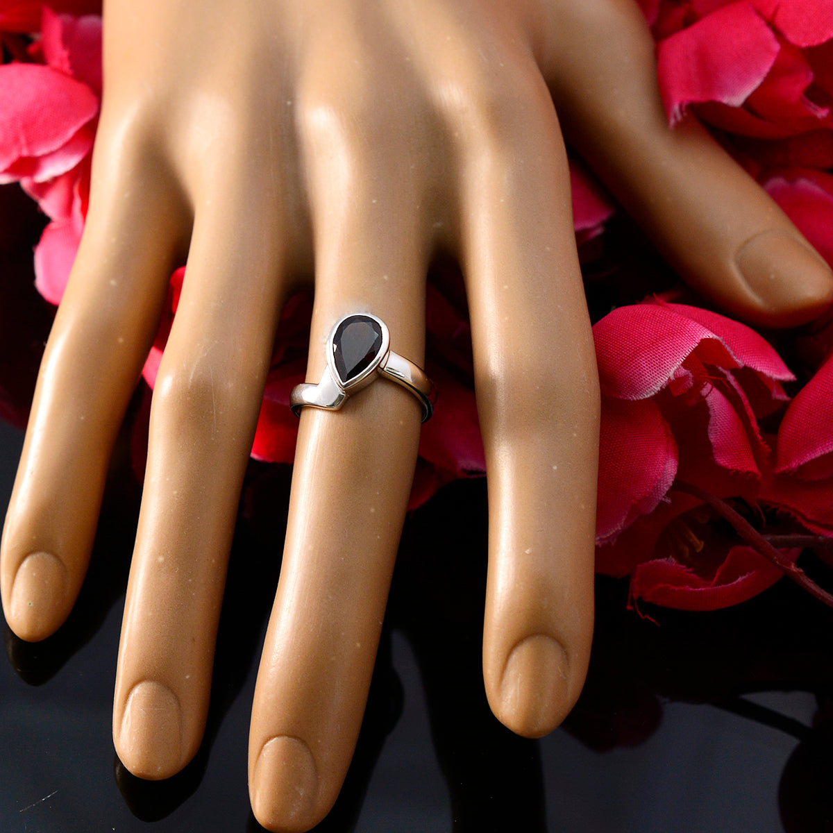 Garnet Solitaire Turkish 92.5 Silver Red Gems Whisper thin Graceful Ring Jewelry