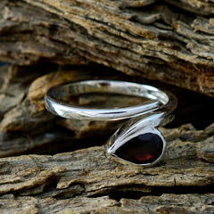 Garnet Solitaire German Silver Red Gemstones Slim Luxurious Ring Jewelry