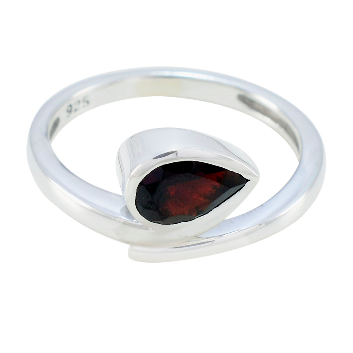 Garnet Solitaire German Silver Red Gemstones Slim Luxurious Ring Jewelry