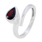 Garnet Solitaire German Silver Red Gemstones Slim Luxurious Ring Jewelry