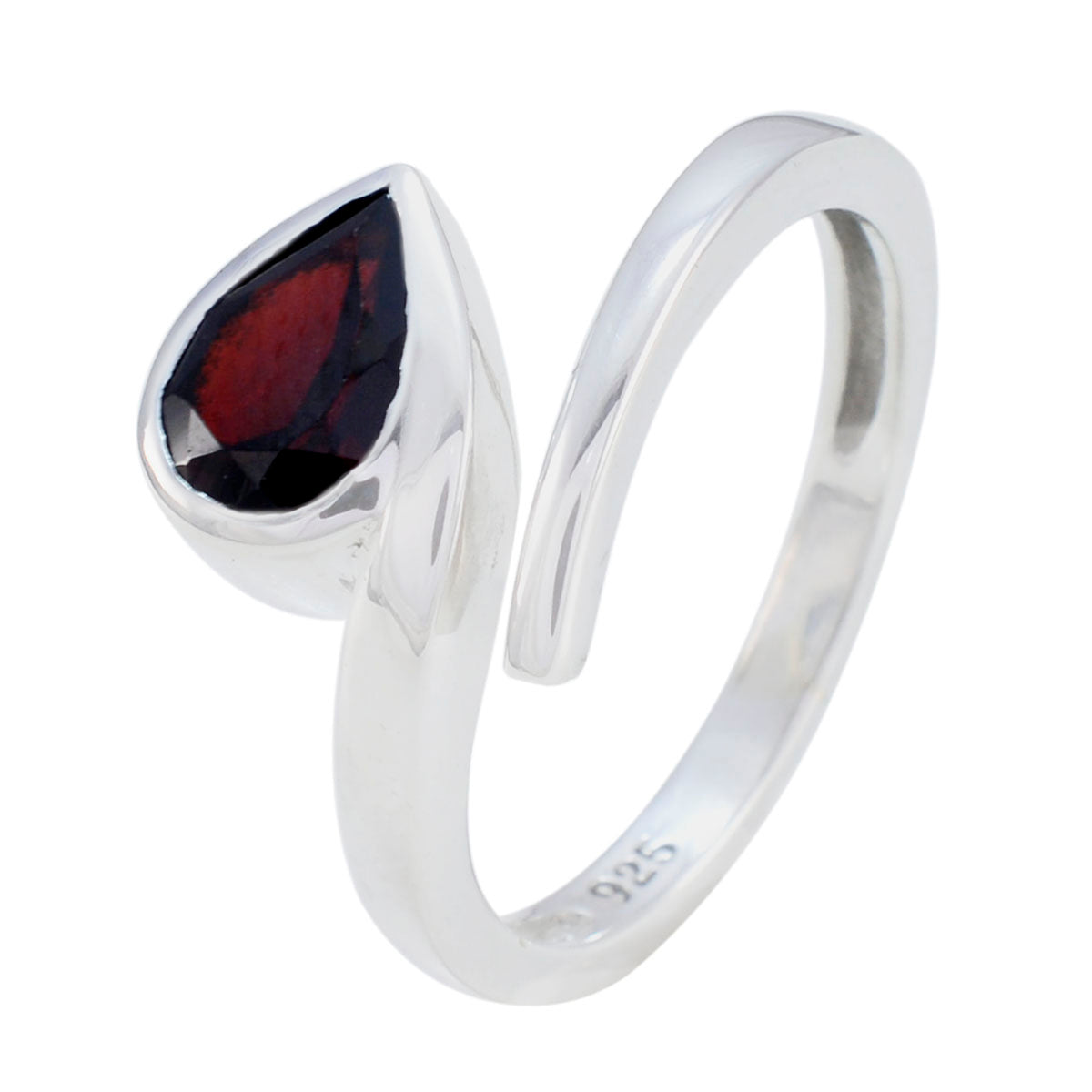 Garnet Solitaire German Silver Red Gemstones Slim Luxurious Ring Jewelry
