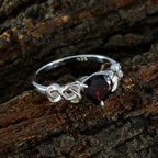 Garnet Solitaire Japanese 925 Sterling Silver Red Gems Dainty Graceful Ring Jewelry