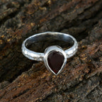 Garnet Solitaire French 92.5 Silver Red Gemstone Featherlight Glamorous Ring Jewelry