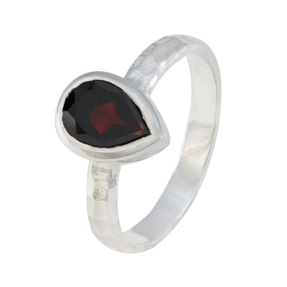 Garnet Solitaire French 92.5 Silver Red Gemstone Featherlight Glamorous Ring Jewelry