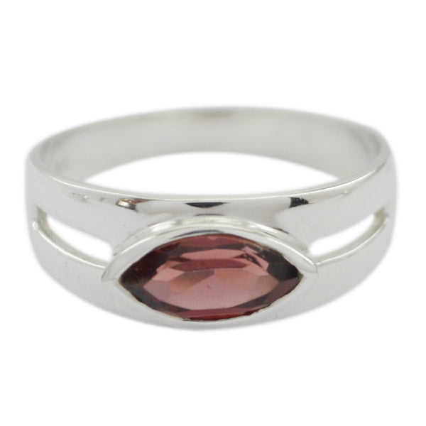 Granat Solitär Neusilber Rote Edelsteine Schlanker Moderner Ring Schmuck