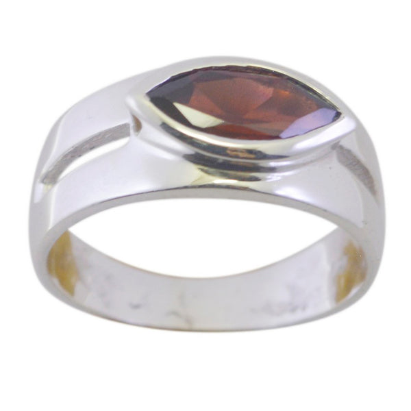 Garnet Solitaire German Silver Red Gemstones Slim Contemporary Ring Jewelry